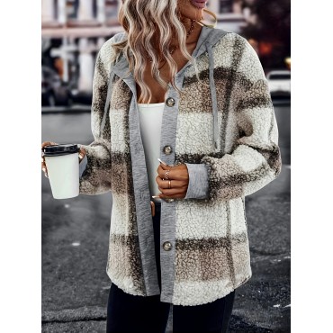 Plaid Pattern Hooded...