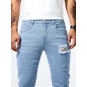 Men's Casual Light Blue Ripped Denim Jeans