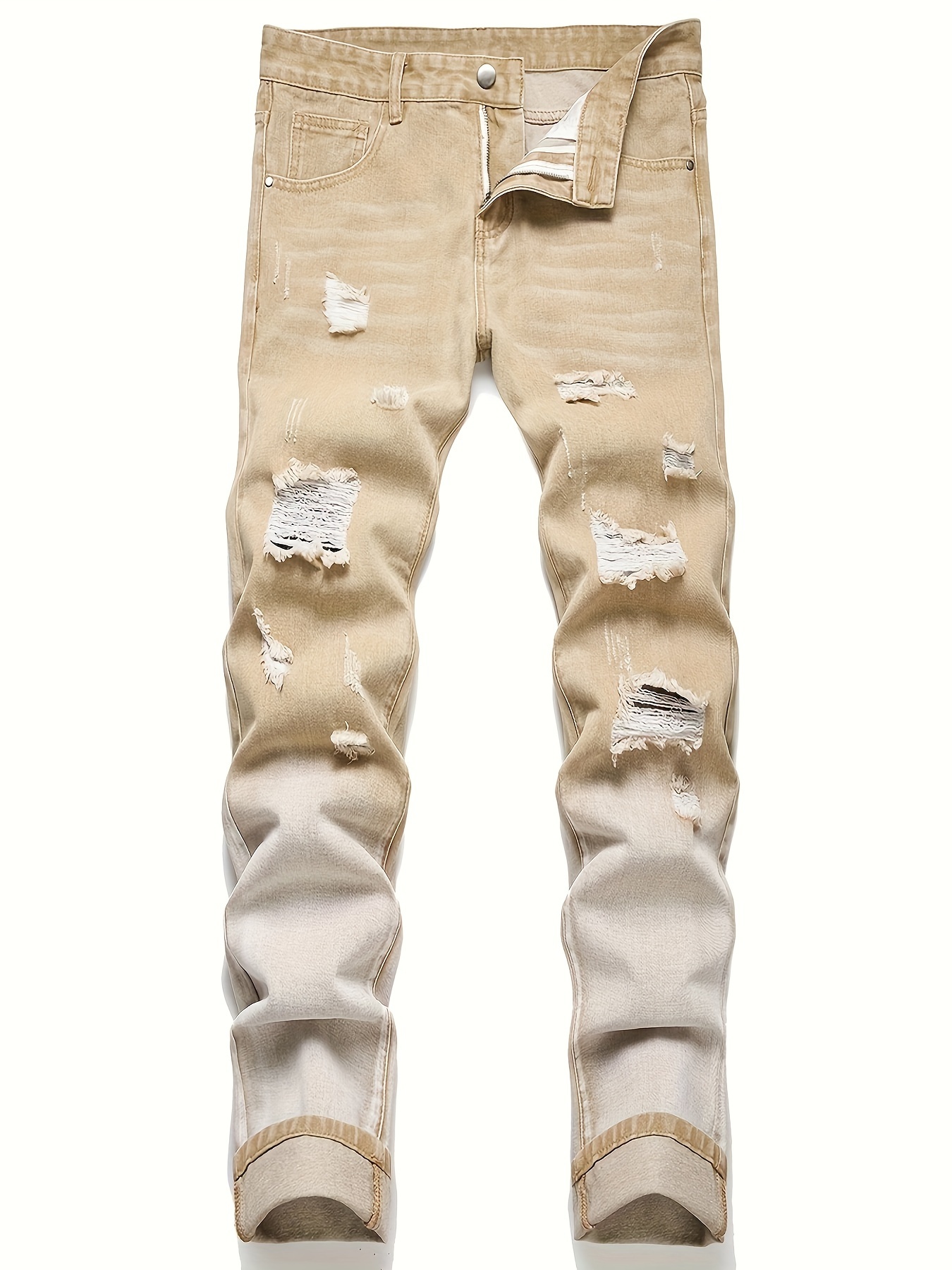 mens regular ripped jeans casual street style distressed denim pants details 8