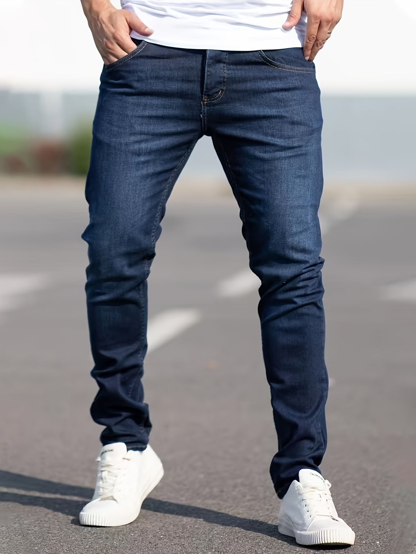 mens trendy skinny jeans mens casual street style stretch jeans details 1