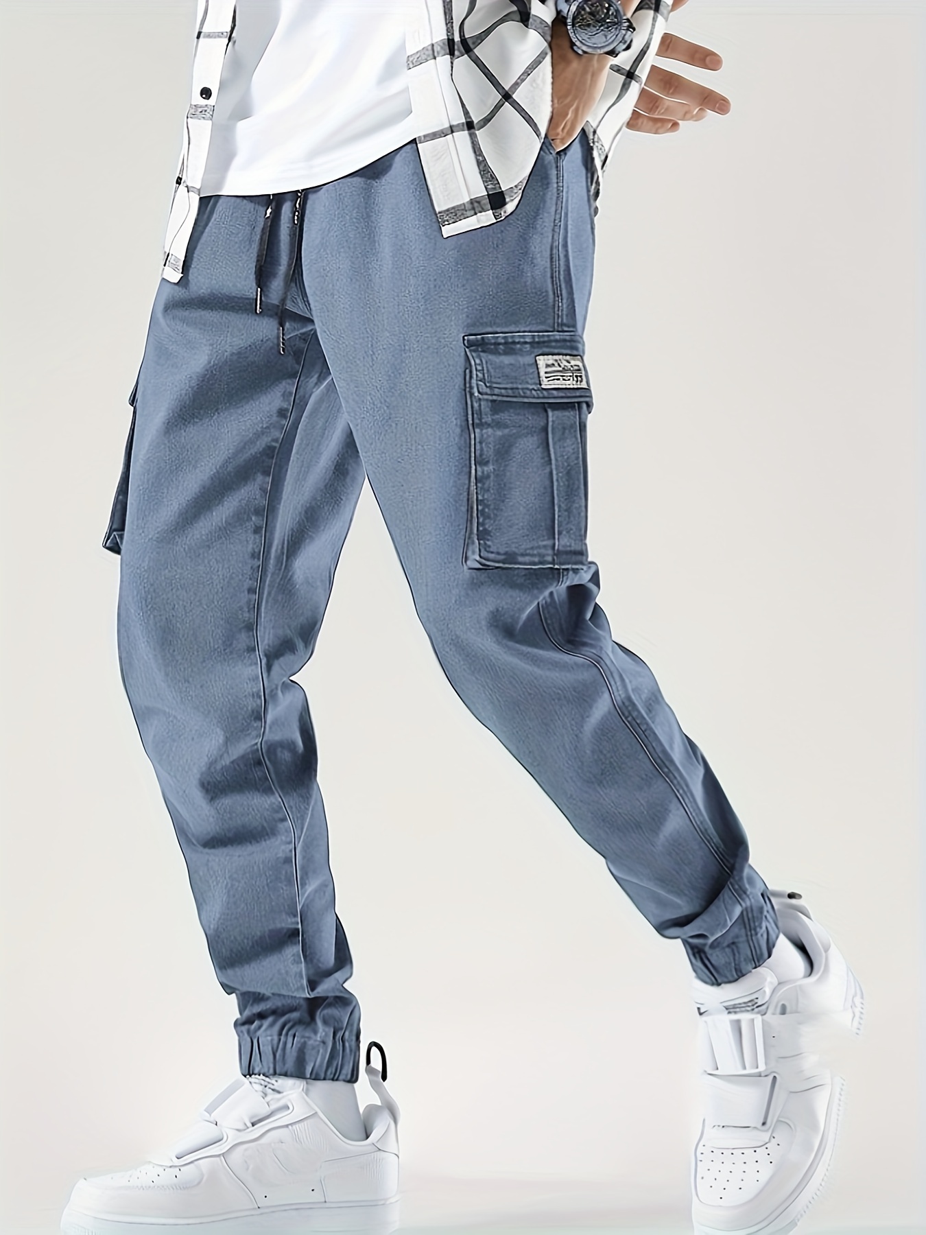 mens casual regular drawstring cargo jeans with pocket mens outfits details 0